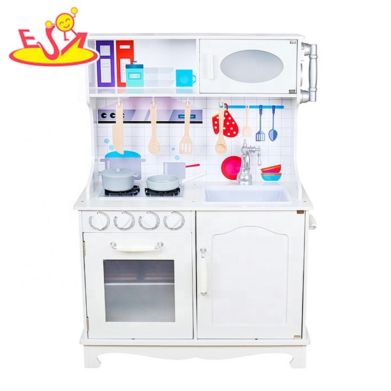 2019 New arrival white wooden kids play kitchen for pretend W10C409B
