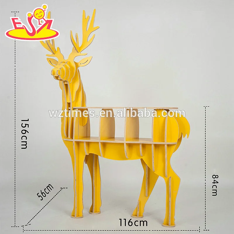 Wholesale beautiful wooden elk shaped bookshelf as decorative store for sale W08D069