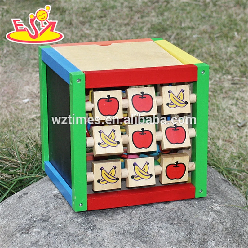 wholesale design funny cubic wire bead toy,multi-function wooden cubic wire bead toy for kids,wooden bead toy W11B060