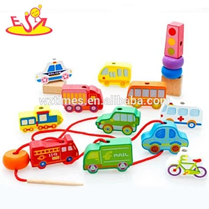 Holzblockspielzeugauto des Großhandelsmode-Babys für das Einfädeln W11E048