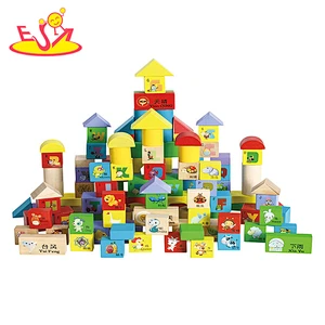 Venta al por mayor 100 piezas de madera de los niños bloques de construcción de juegos de aprendizaje de matemáticas niños juegan bloques de construcción W13B035