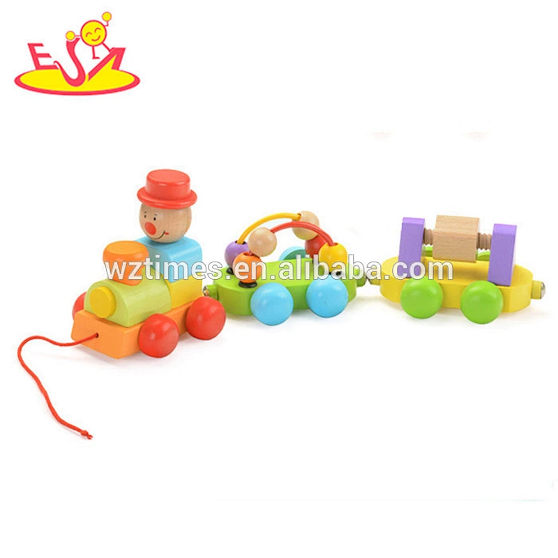 Wholesale popular colorful wooden pulling train toy for baby ages 1 and up W05C090