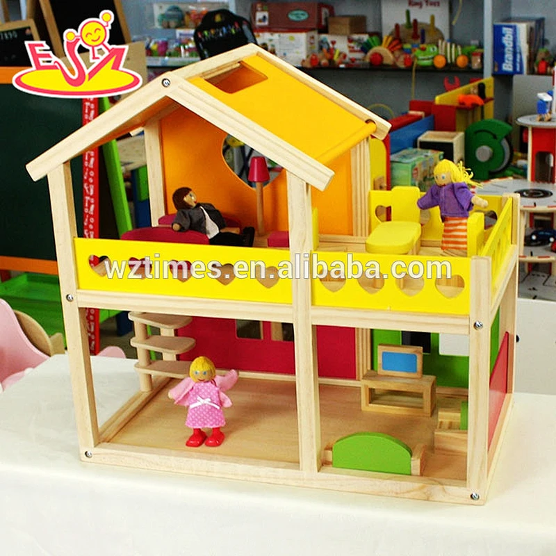2018 wholesale kid wooden doll house family cheap baby wooden doll house family children wooden doll house family W06A157