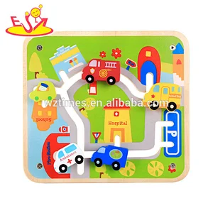Wholesale cheap educational city car toy wooden maze puzzle for kids W11H026
