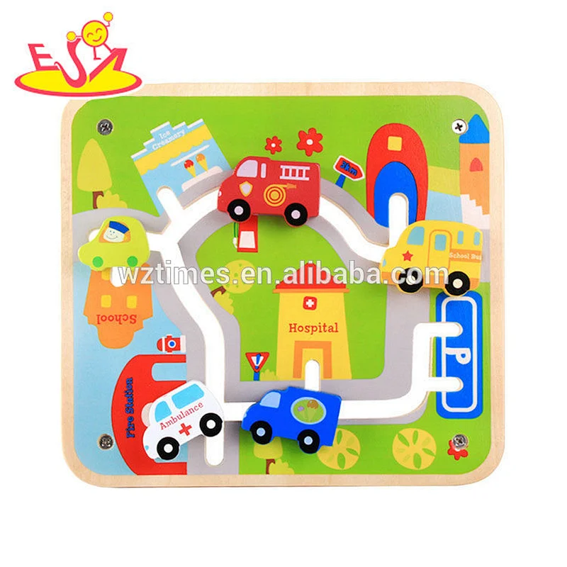 Wholesale cheap educational city car toy wooden maze puzzle for kids W11H026