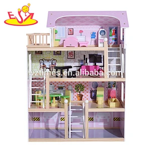 high quality 4 floors children wooden dollhouse kits with garage W06A238