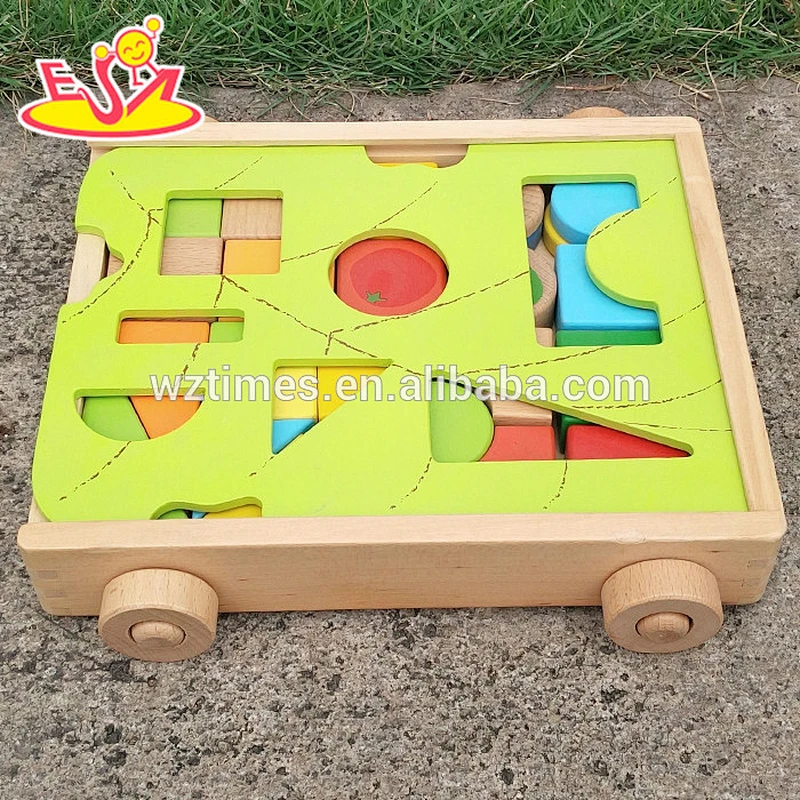 2018 wholesale wooden best building blocks for toddlers, pull car designed wooden best building blocks for toddlers W13C033