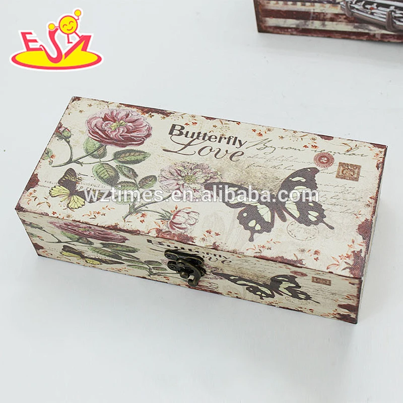 Wholesale flower pattern wooden square tissue box pretty wooden square tissue box W18A009
