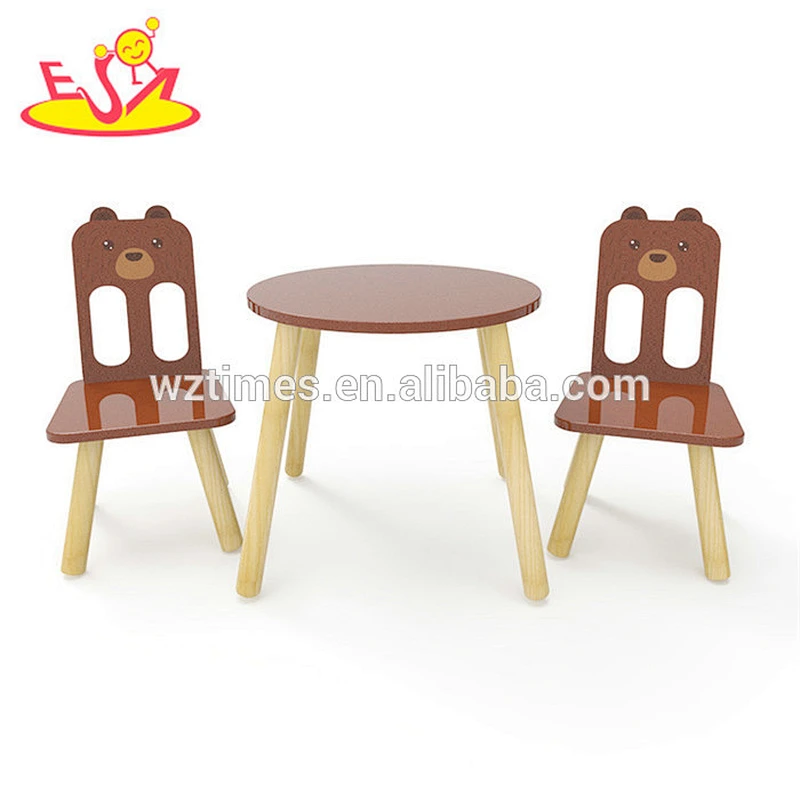 New hottest cartoon bear painted wooden kids table and chair set for school furniture W08G235