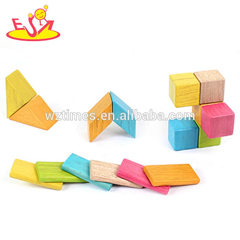 Wholesale colorful 18 pcs wooden magnetic tiles puzzle toy to carry out baby's imagination W03B047