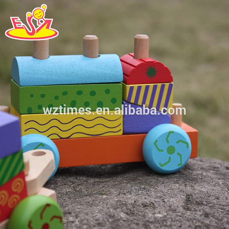 wholesale educational wooden kids train toy block set for sale W05C043