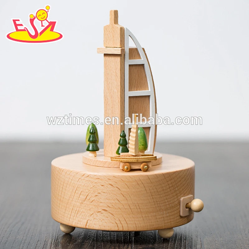Handmade baby mini wooden diy music box high quality cartoon children wooden diy music box W07B048