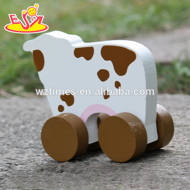 2018 New design baby wheels wooden cow toy best sale kids wooden cow toy wholesale cheap children wooden cow toy W04A322