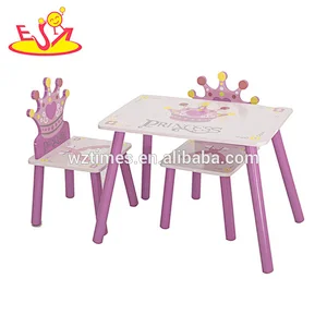 2018 New design princess wooden kids table and chairs set for girls W08G247