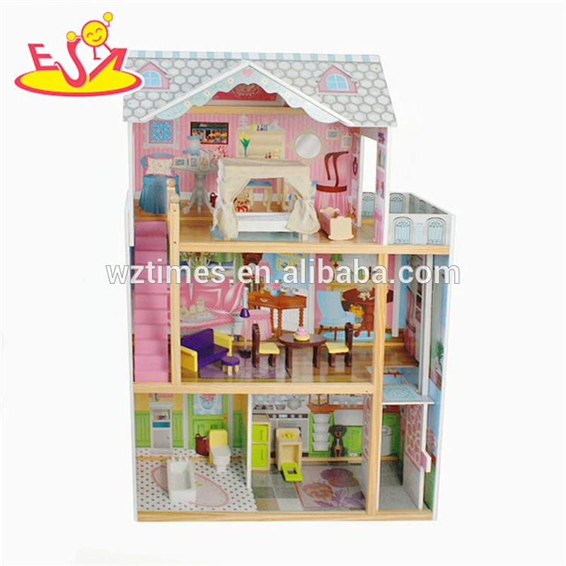 Populäres dreigeschossiges hölzernes Mädchen Puppenhausspielzeug für Babys Rollenspielspiel W06A247