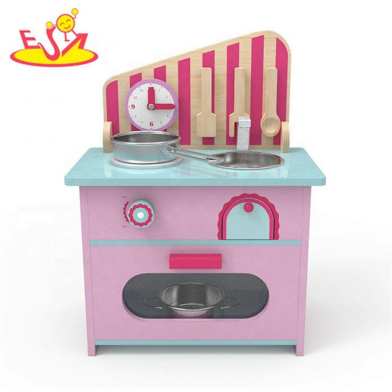 2019 New design pink small wooden role play kitchen for girls W10C427