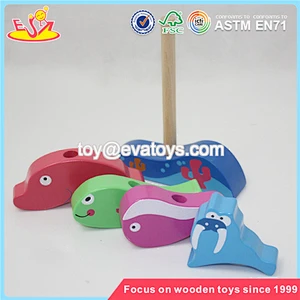 Wholesale cute wooden stacking fish blocks toy funny wooden stacking marine fish blocks toy W13D058