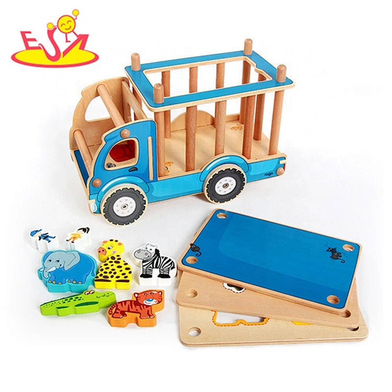 Top sale cartoon animals wooden truck toys for toddlers W04A335