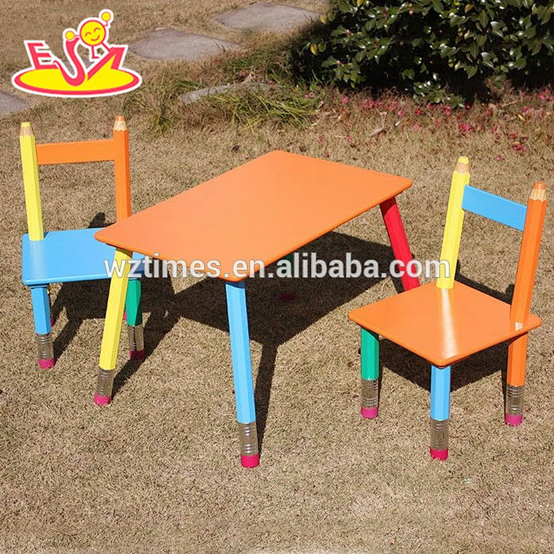 Wholesale customize wooden baby table and 2 chairs used in home or kindergarten W08G106