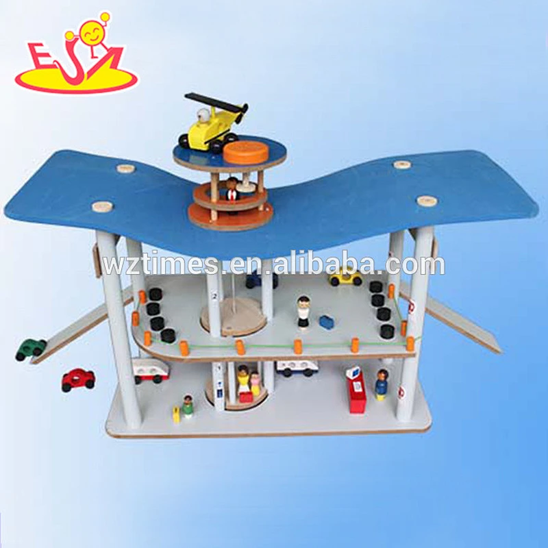 Wholesale newest kids wooden toy garage high quality baby wooden toy garage W04B033