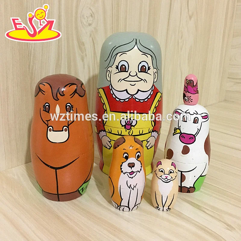 2018 Wholesale modern model toys 5 pcs wooden russian nesting dolls for child W06D102