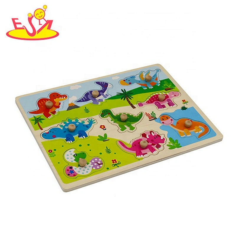 2019 New design children educational wooden dinosaur puzzle with knob W14M155
