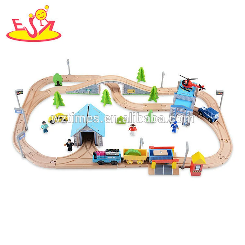 Wholesale diy assemble children wooden railway set for sale W04C079