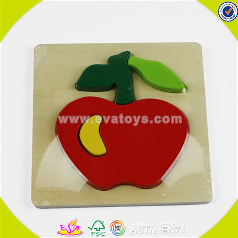 Wholesale cheap baby wooden apple jigsaw toy simple style wooden apple jigsaw toy best gift kids puzzle W14G001