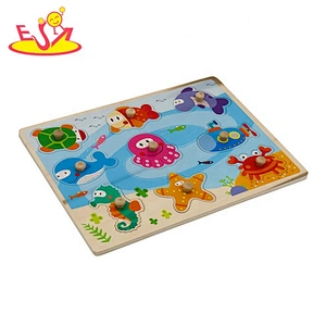 2019 New arrival baby wooden ocean jigsaw puzzles with knob W14M156