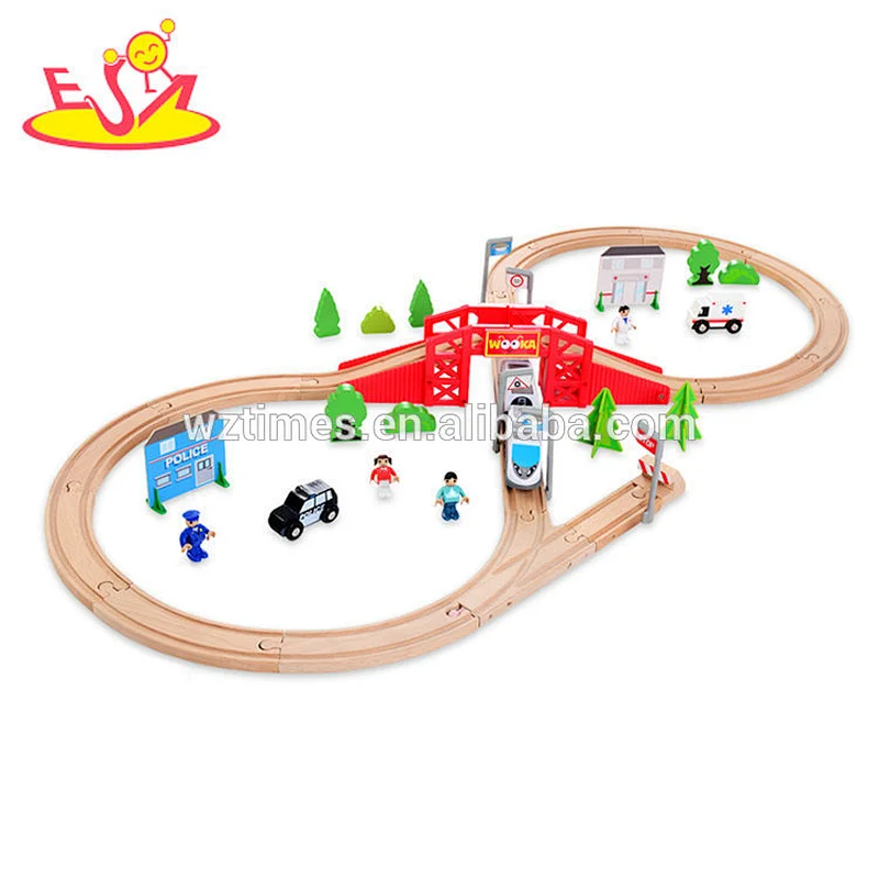 Wholesale high quality 50pcs wooden Railway train set for boys W04C077