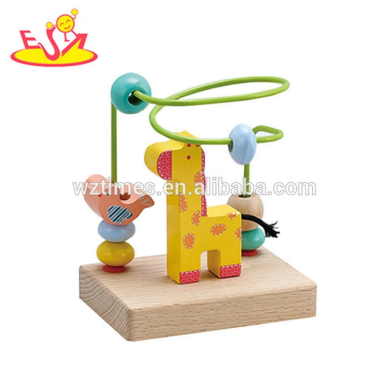 Wholesale brand new wooden string animal beads toy beautiful kids wooden animal beads toy W11B022