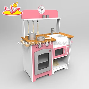 2018 Wholesale children wooden play kitchen toy with customize W10C250