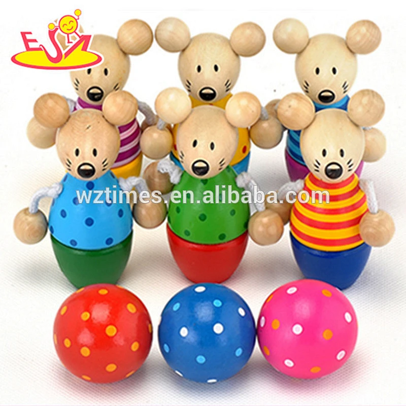 2017 wholesale parent-child interaction wooden animal bowling toy W01A138