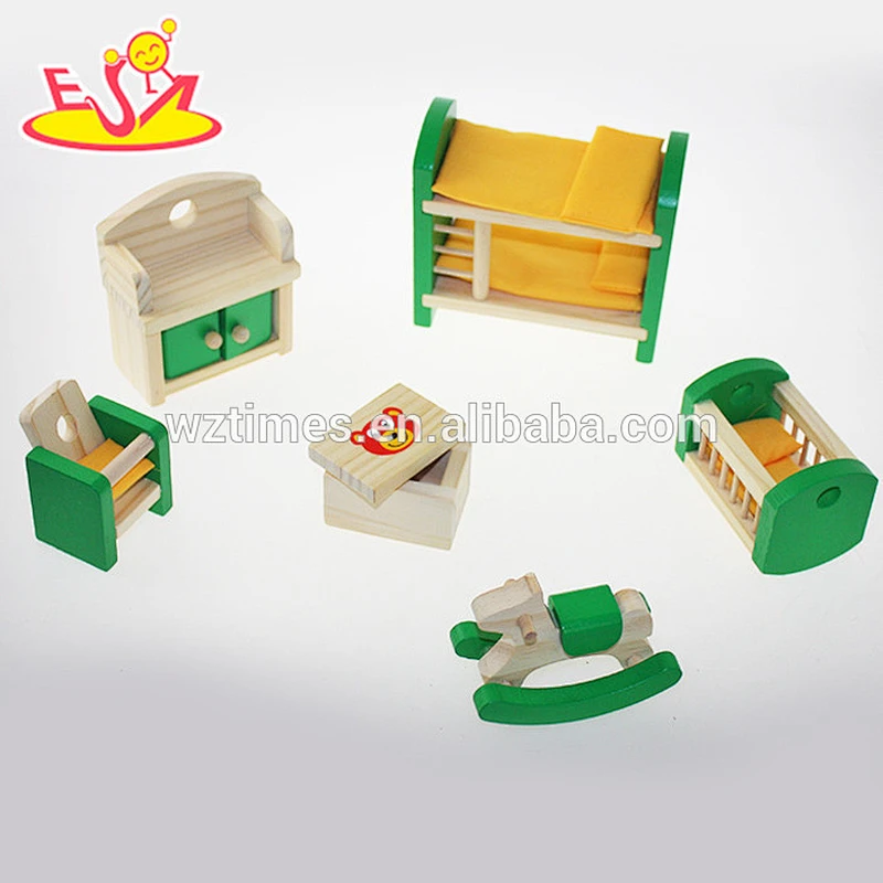 Wholesale new arrival beautiful style wooden mini dollhouse furnitures set toy for kids W06B028