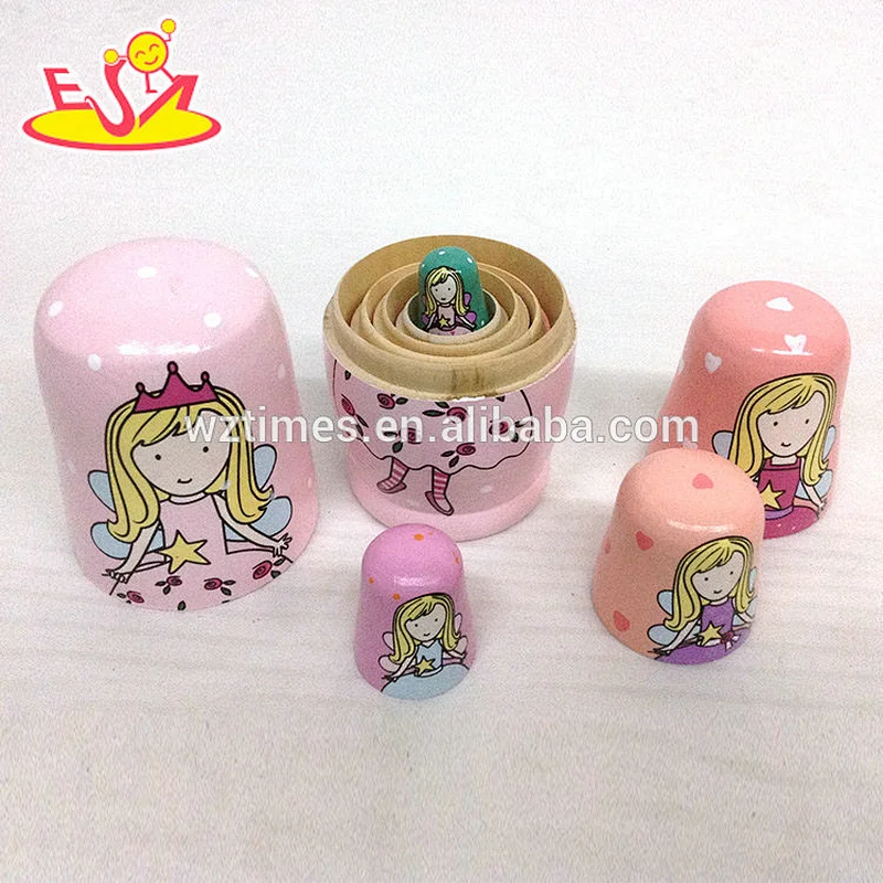 2018 Wholesale pink design nesting doll sets wooden 5 pcs matryoshka doll for kids W06D095