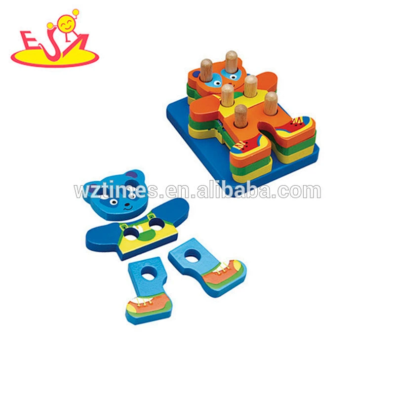 Wholesale diy creative baby wooden shape puzzle toy funny wooden bear shape puzzle toy W13D031