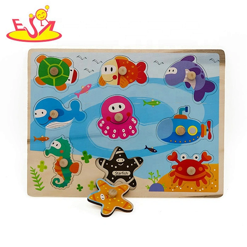 2019 New arrival baby wooden ocean jigsaw puzzles with knob W14M156