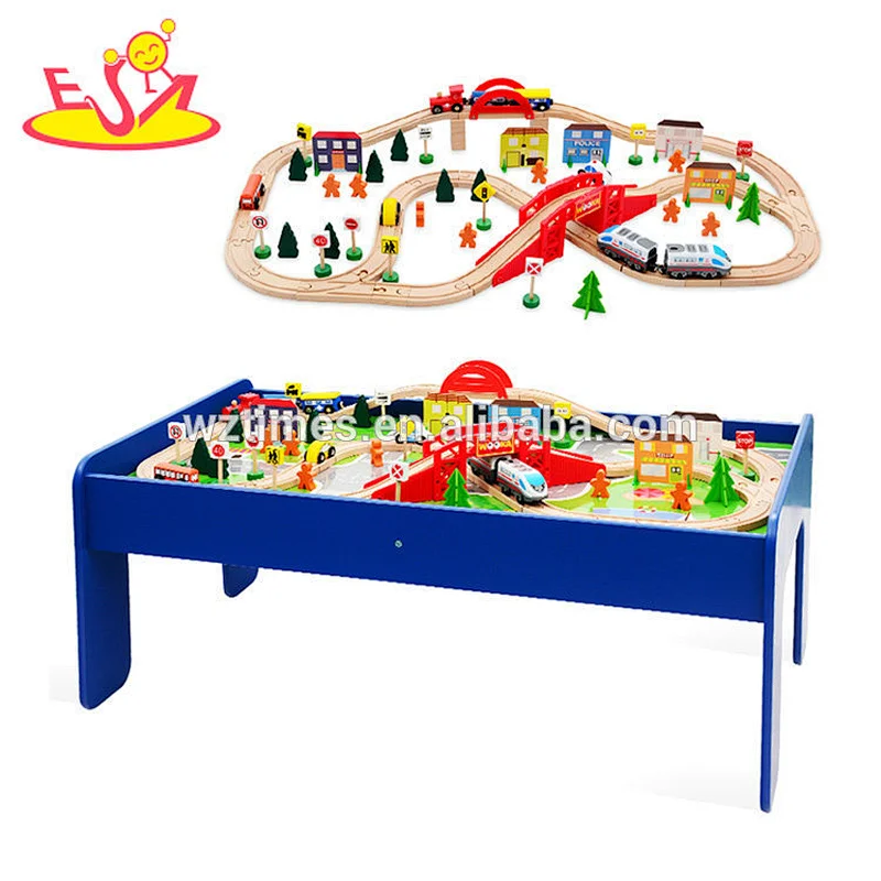 Wholesale high quality 100 piece wooden train table toy for children W04C083