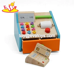 2019 New design kids wooden cashier machine toy for pretend play W10A099