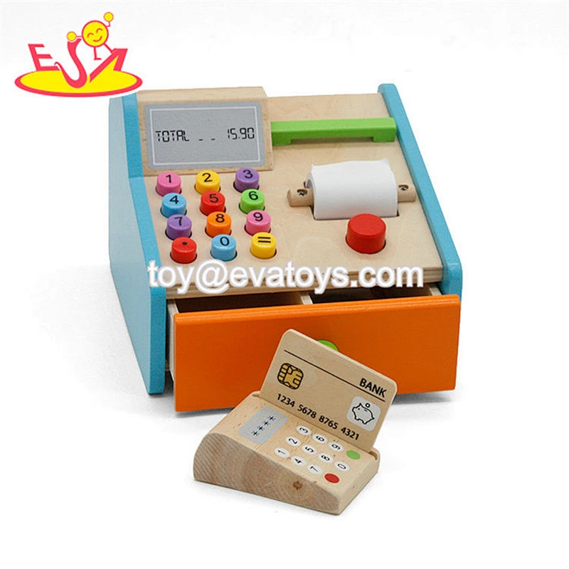 2019 New design kids wooden cashier machine toy for pretend play W10A099