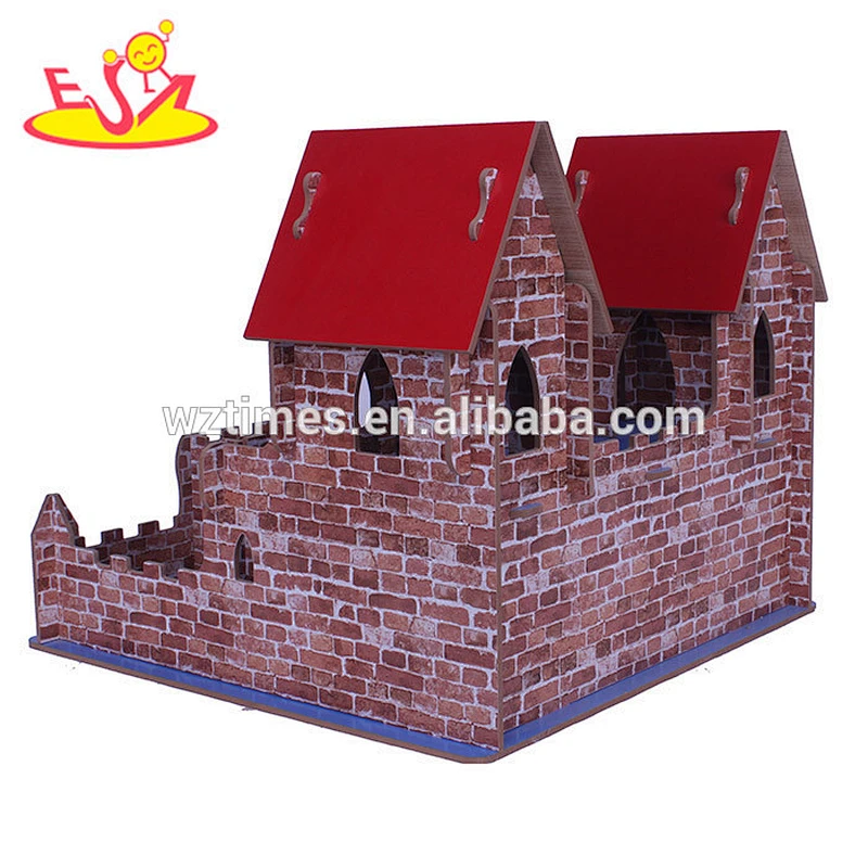 wholesale high quality baby wooden castle toy hot sale kids wooden castle toy W06A125