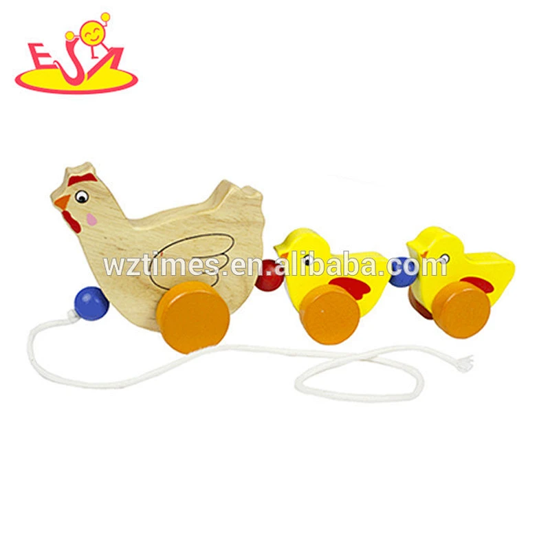 2018 juguetes de arrastre de pollo de madera al por mayor juguetes de arrastre de pollo de madera populares juguetes de arrastre de pollo de madera de moda W05B153