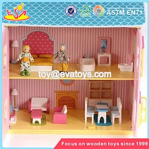wholesale pink delicate kids wooden dollhouse beautiful children wooden chic dollhouse for sale W06A029