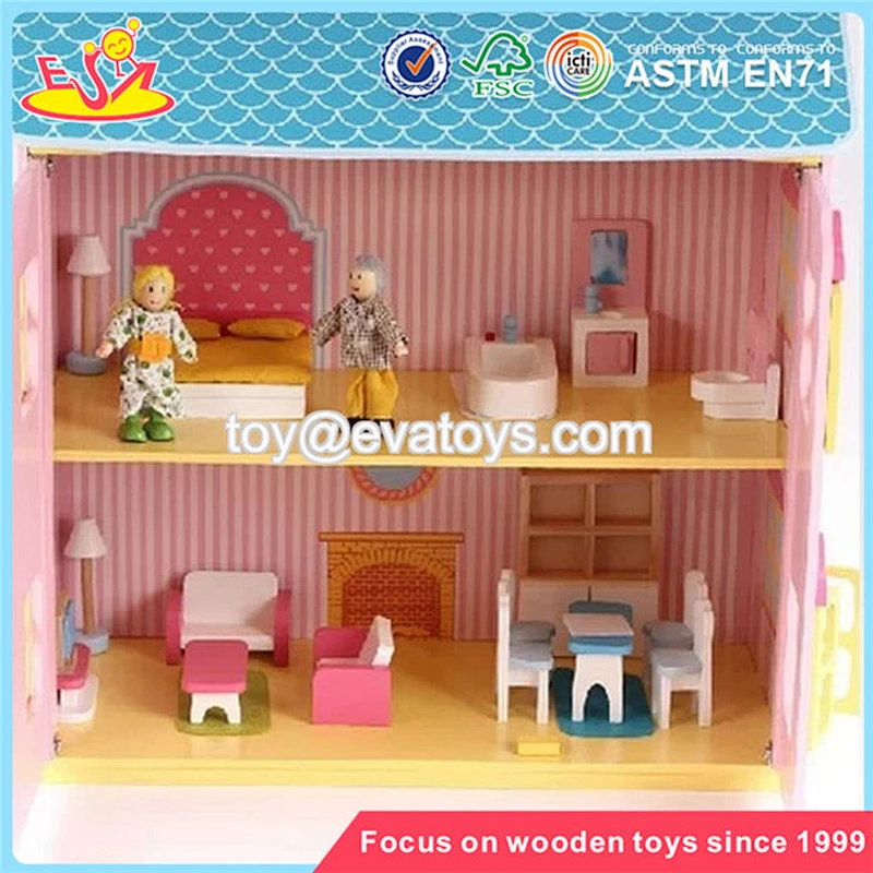 wholesale pink delicate kids wooden dollhouse beautiful children wooden chic dollhouse for sale W06A029