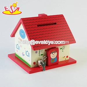 Customize cute pink wooden rabbit piggy bank for children W02A279