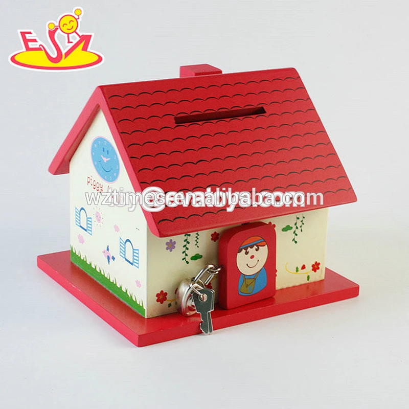 Customize cute pink wooden rabbit piggy bank for children W02A279