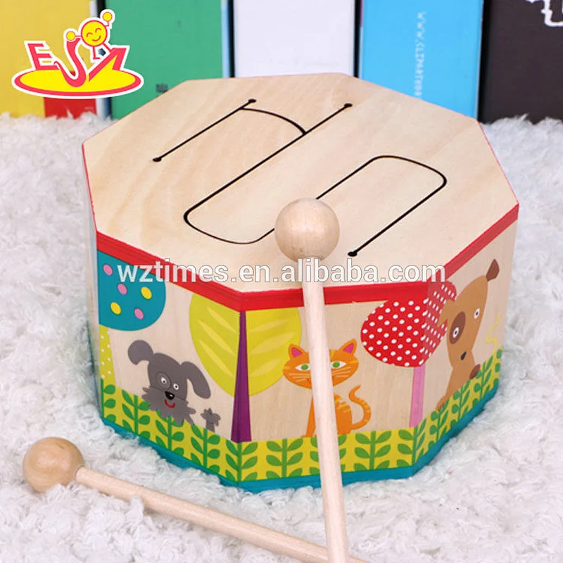 Wholesale unique creative music learning wooden children drum toy W07J041