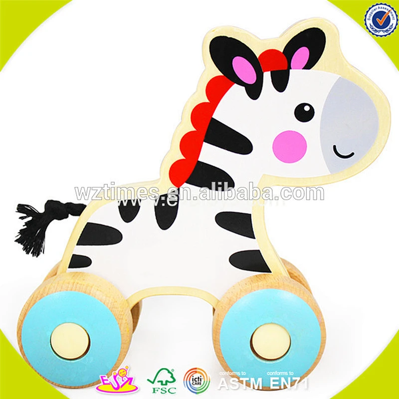 2018 wholesale new fashion children wooden animal drag toy hot sale wooden animal drag toy W05B122