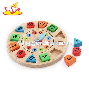 Funny early kids number and time learning wooden clock toys for sale W14K021