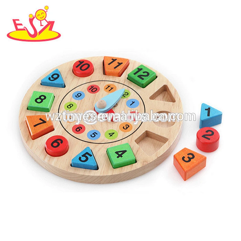 Funny early kids number and time learning wooden clock toys for sale W14K021